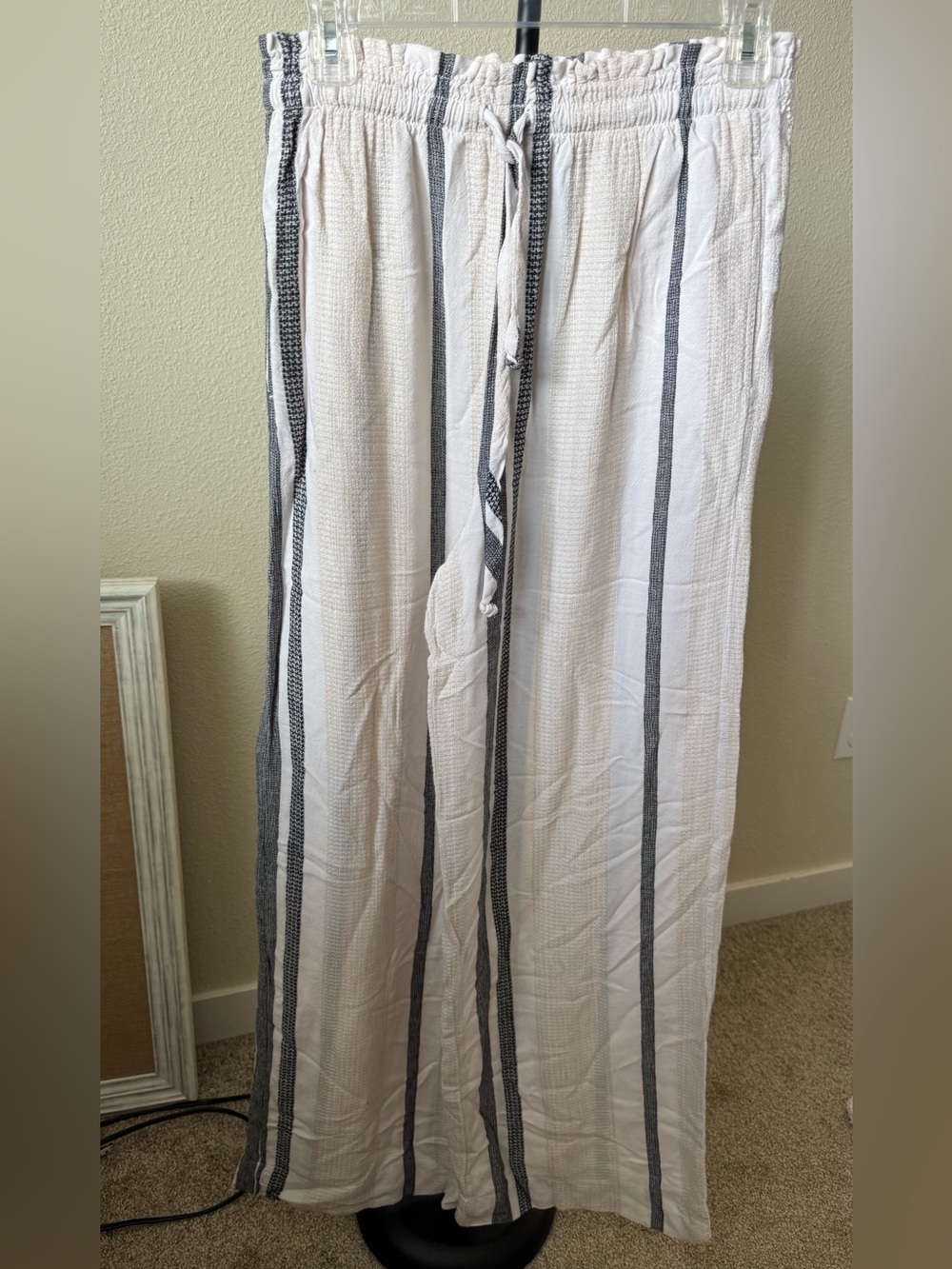 Anthropologie Cloth & Stone Linen Blend Striped Textured Wide-Leg Pull-On Pants